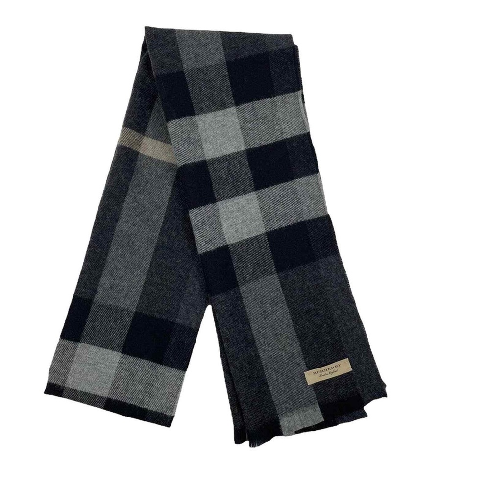 BURBERRY LASH FRINGE GIANT EXPLODED CHECK WOOL CASHMERE SCARF WRAP
